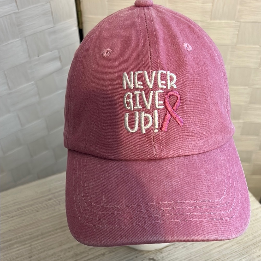 Pink 'Never Give Up' Cap pink ribbon.